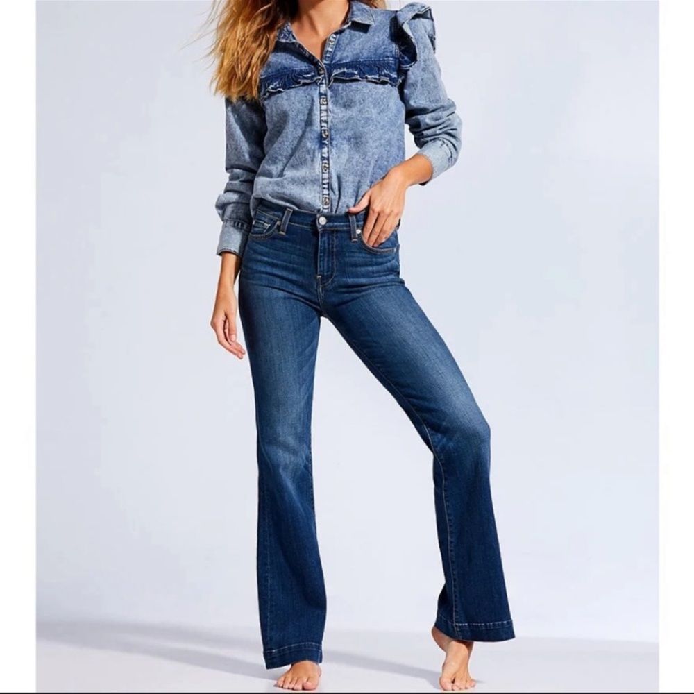 7 For All Mankind Blue Mid-Rise Flare Jeans